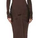 JUMISEE Women's Sexy High Neck Long Sleeve Maxi Dress Elegant Tie Waist Bodycon Long Dress Cocktail Party Dress Small, Coffee 