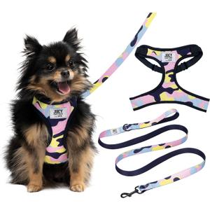 Juicy Couture Colorful Camo Dog Harness and Leash Set  Adjustable Puppy Harness with Puppy Leash & Mesh Padding Dog Harness, Medium Juicy Couture Colorful Camo Dog Harness and Leash Set  Adjustable Puppy Harness with Puppy Leash & Mesh Padding Dog Harness, Medium