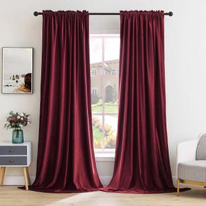 MIULEE Burgundy Velvet Curtains Thermal Insulated Blackout Curtain Christmas Drapes for Bedroom Living Room Darkening 84 Inches Long Curtains Panels Rod Pocket Set of 2