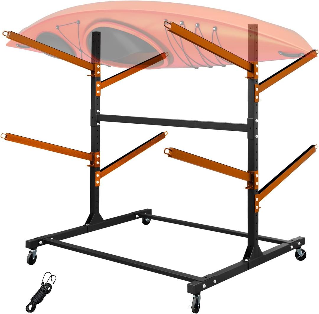 Kayak Storage Rack, Heavy Duty Freestanding Sup Storage Stand, Storage Rack for Kayaks, SUPs, Canoe and Paddleboard for Indoor, Outdoor, Garage, Shed, Dock(Wood) (4 Levels 2 Way)