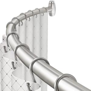 Curved Shower Curtain Rod, TOPROD Round Shower Curtain Rod 48-72 Inches Adjustable, Rounded Bowed Stainless Steel Shower Rods for Bathroom, Bathtub, More Shower Space, Brushed Nickel, Need to Drill