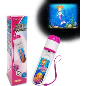 Mermaid Projector Flashlight for Kids Ages 3+, Ideas Christmas Stocking Stuffers Gifts for Girls, Pink Fairy Little Mermaid Toys, 3 Discs 24 Images, Kid Night Light Projector (1-pack( Mermaid))