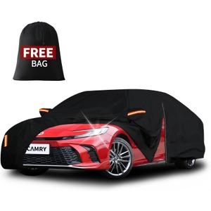 Upgraded Car Cover Custom Fit for Toyota Camry 1996-2025, for Honda Accord 2001-2025, Waterproof All Weather Full Exterior Cover Rain Snow UV Outdoor Protector for Automobiles with Door Zipper (100% Waterproof Black)