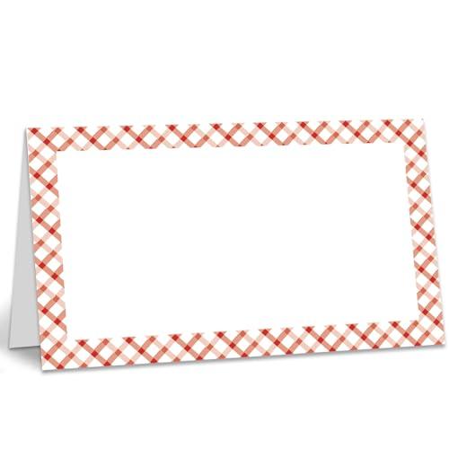 Place Cards for Table Setting, Plaid Table Name Cards Table Setting Folded Tent Cards for Wedding Bridal Shower Birthday Party Supplies, 2" x 3.5" Placecards - 25 pack /02