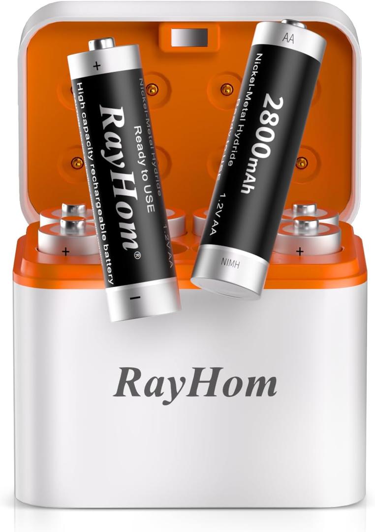 8-Pack Rechargeable AA Batteries with Charger, 2800mAh High Capacity NiMH Battery, 8-Slot Double A NiMH Charger with Smart Charging, Multiple Charging Protections