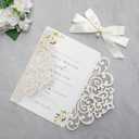 2 x 20Pcs 5.12x7.09 inch Laser Cut Wedding Invitation Cards With Envelopes and Ribbons for Quinceanera Bridal Shower Baby Shower Party Invite (lvory)