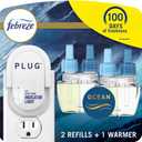Febreze Plug in Air Freshener, Odor-Fighting Scented Oil Starter Kit, Air Fresheners for Home and Bathroom and Kitchen, Long Lasting for Strong Odors, Ocean Scent, Warmer + 2 Refill (0.58 Fl Oz (Pack of 3))