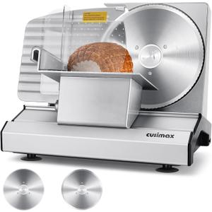Meat Slicer,CUSIMAX Electric Deli Meat Slicer with 2 Removable 8.7''Stainless Steel Blades,Removable Food Carriage,1-20mm Adjustable Thickness Food Slicer for Home,Easy for Cut Meat,Cheese,Bread (Matte Silver)