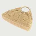 Trendy Straw Clutch Purse for Women Round Handheld Evening Handbag Exquisite Metal Beaded Bag Party Wedding Top-Handle Purse