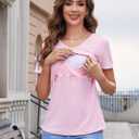 Sosolism V Neck Breastfeeding Shirts Short Sleeve Breathable Nursing Tops Summer Pumping Tshirt for Women (Pink, L)