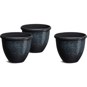 glitzhome Set of 3 Lightweight Faux Ceramic Plastic Planter Pots with Pre-Install Easy Knock-Out Drainage Hole, 14.25" D x 11.75" H, Gradient Turquoise
