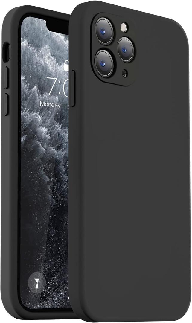 Vooii Compatible with iPhone 11 Pro Max Case, Upgraded Liquid Silicone with [Flat Edges] [Camera Protection] [Soft Anti-Scratch Microfiber Lining] Phone Case for iPhone 11 Pro Max - Black