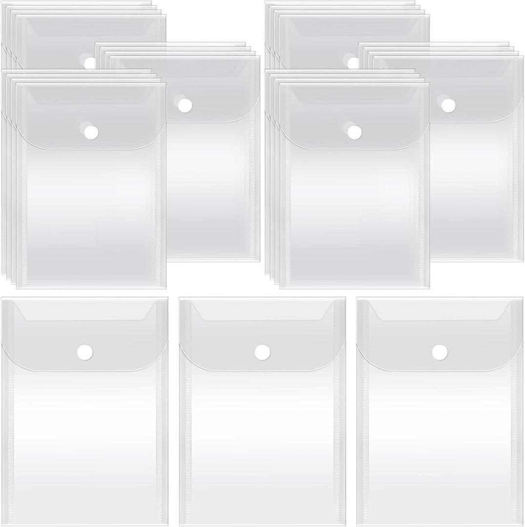 Vmiapxo 40 Pack Stamp and Die Storage Pockets, Reusable Small Plastic Envelopes Waterproof Sticker Organizer Receipt Holder Photo Storage Folders (5" x 7") (Clear)