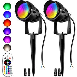 RGBW Low Voltage Landscape Lights, 16 Color Changing Outdoor Landscape Lighting with Remote Control IP67 Waterproof 12V 24V Landscape Spotlights for Garden Pathway Yard Christmas (2 Pack)