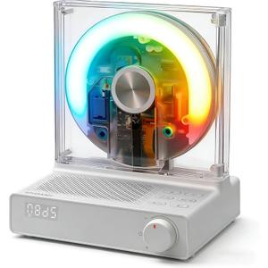 Mydash Desktop CD Player with Bluetooth 5.4 Transmitter & Receiver, FM Radio, Ambient Lighting, Sleep Timer, HiFi Speakers, Aesthetic Home Audio System for Kpop & Audiophiles, White