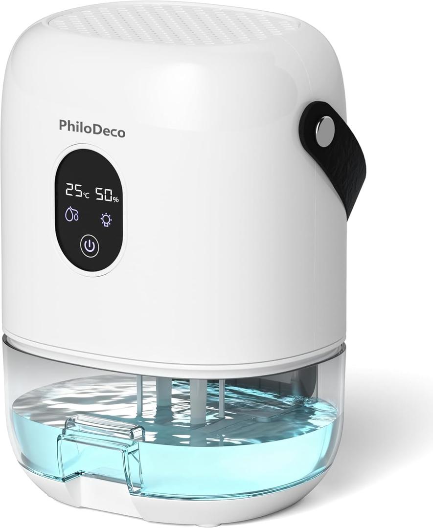 PHILODECO 280 Sq. Ft 35 OZ Dehumidifier, Portable Small Dehumidifiers for Bedroom, Bathroom, Basement,RV with CO mode, Sleep mode, Auto Shut Off, 7 Colorful Lights, White