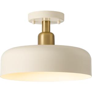 BISAMIYA Modern Semi Flush Mount Ceiling Light Fixture, Brass Accent and 12.6" Metal Shade Ceiling Light, for Kitchen, Hallway, Entryway, Pantry, Laundry Room (Cream)