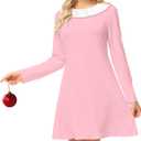 Remimi Christmas Women Pink Costume Dress Long Sleeve Xmas Dresses (Large)