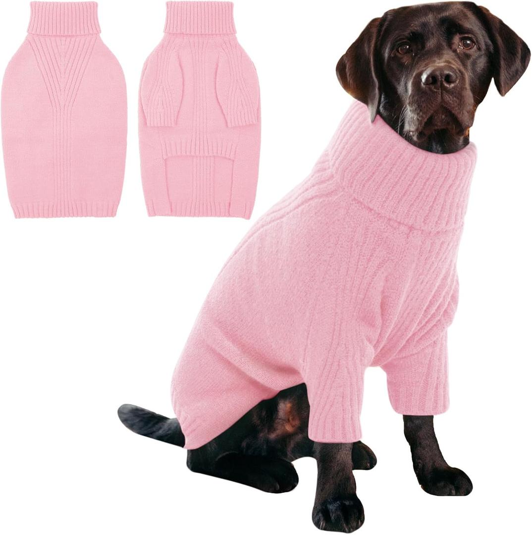 IECOii XL Dog Sweater, Fall Doggy Clothes for Extra Large Dogs Girl Boy, Warm Pullover Xmas Doggie Costume Clothes, Solid Color Pet Winter Apparel for Pitbull, Labrador Retriever(Pink, XLarge)
