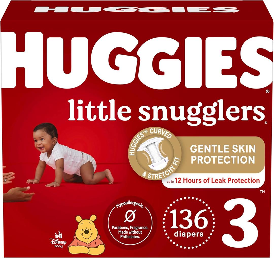 Huggies Size 3 Diapers, Little Snugglers Baby Diapers, Size 3 (16-28 lbs), 136 Count