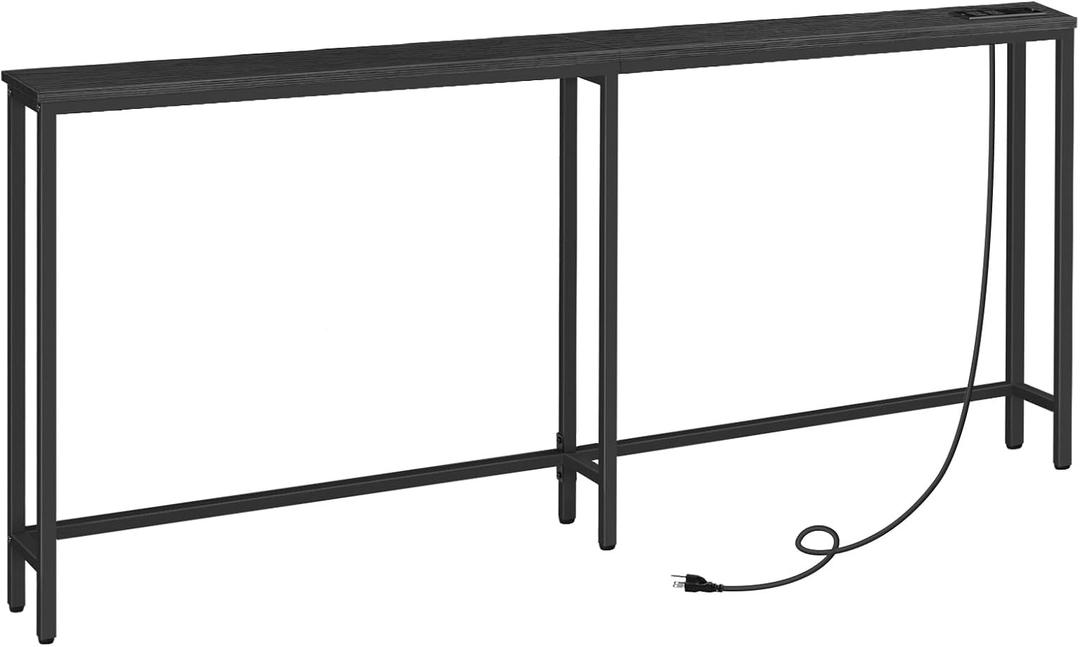 HOOBRO 5.9" Skinny Console Table with Charging Station, 70.9" Narrow Sofa Table with Power Outlets, Long Behind Couch Table, Slim Entryway Table for Hallway, Living Room, Black BB185UXG01, 70.8”L x 5.9”W x 31.5”H
