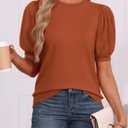 ATHMILE Women's Puff Short Sleeve Sweater Tops 2026 Spring Summer Trendy Crew Neck Cute Casual T Shirts Blouses, XL