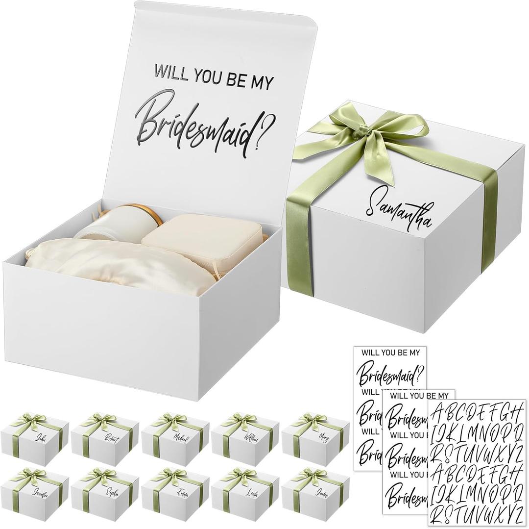 AmazingSpark 8 Sets Bridesmaid Proposal Boxes Will You Be My Bridesmaid Box Wedding Gift Boxes with Lids Name Maid Matron of Honor Proposal Box for Wedding Party Favors(Sage Green)