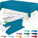 Smiry 54 Inch x 100 Feet Disposable Table Cover Roll, Aqua Plastic Table Cloth in Cut-to-Size Box with Slide Cutter, Waterproof Rectangle Tablecloths for Weddings, Banquets, Outdoor, Aqua 