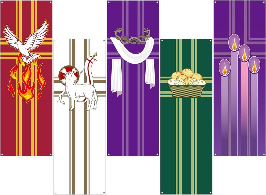 5Pcs Religious Church Banner with Scripture Banners for Sanctuary Wall Prayer Flag Welcome Religious Praise Hanging Signs Decor for Devotional Spaces Holiday Churches Home Supplies