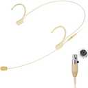 KIMAFUN Headset/Headworn Microphone Professional Earset Over Ear Hanging Condenser Mic Compatible with Shure Wireless System Bodypack Transmitter, Ideal for Performance, Theater, Lecture - Beige D4