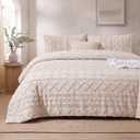 Tranqun 3 Pcs Twin XL Size Boho Duvet Cover Set Tufted Cream Bedding, Vintage Embroidery Jacquard Textured Soft Breathable All Season Bedding for Modern Farmhouse Bedroom Decor