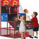 Upgrade Dual Basketball Arcade Game Kids Basketball Hoop with Electronic Scoreboard LED Light 6 Balls Indoor Outdoor Sports Toys Gifts for Boys Girls Ages 3-8 (Red), Adjustable