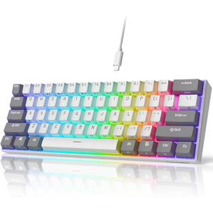 iLovBee i61 Mechanical Keyboard 60 Percent, Wired RGB Gaming Keyboard, 61 Keys Compact Mini Custom Keyboards for PC/Mac Gamer, Hot Swappable Linear Red Switch, Grey and White
