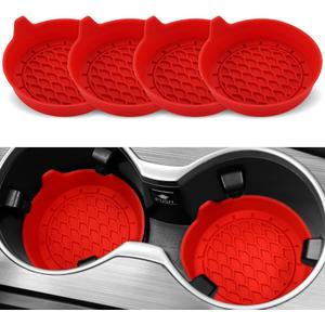 SINGARO Car Cup Holder Coaster, Silicone Cup Holder Insert, Universal Non-Slip Cup Holders, Car Accessories Interior for Women and Man 4 Pack Red