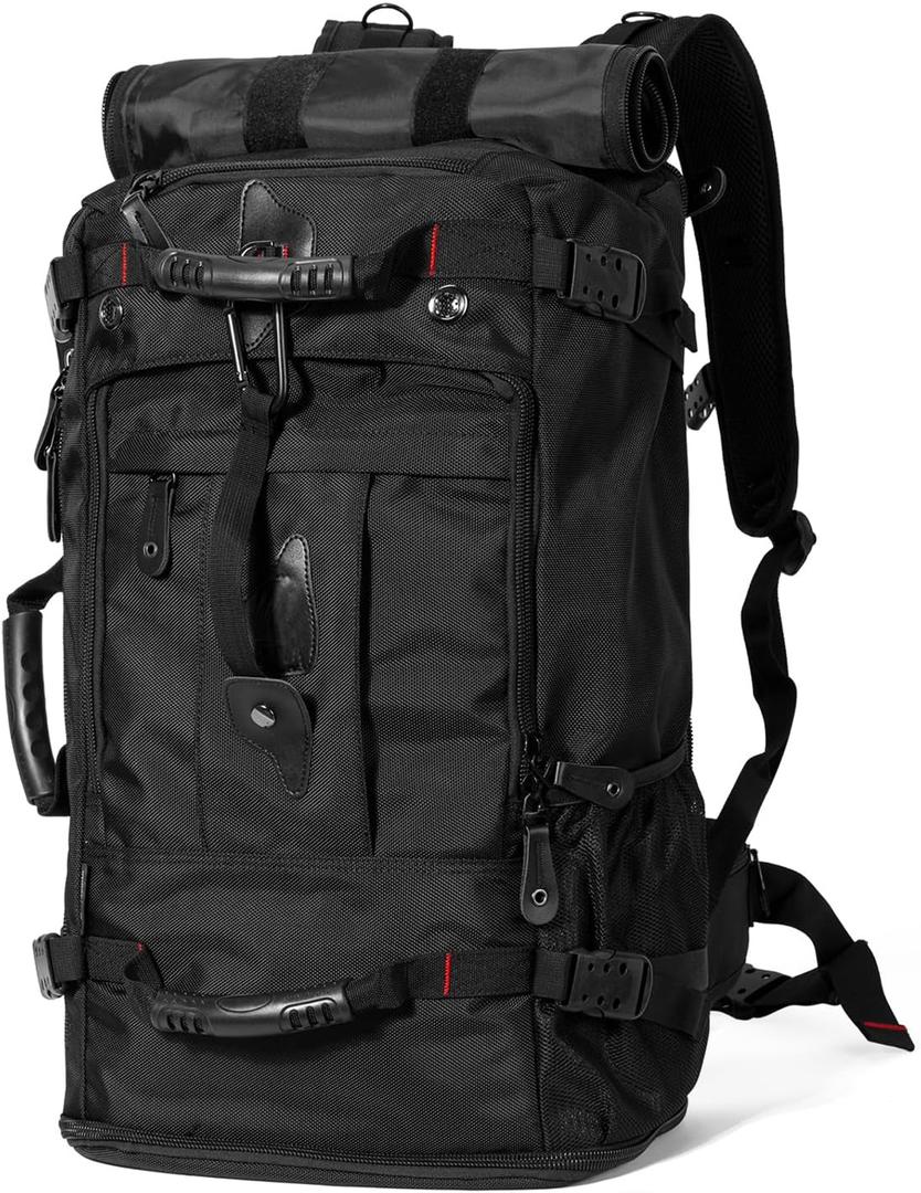 Travel Backpack Carry On Backpack Durable Convertible Duffle Bag Fit for 15.6 Inch Laptop for Men and Women hiking airplane shoes bag extendable three way uses multiple (Black)