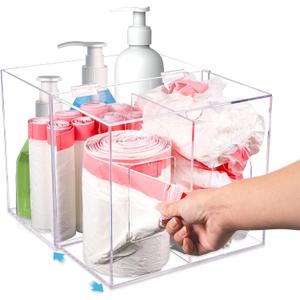 3 In 1 Trash Bag Organizer Under Sink with Grocery Bag Dispenser, Extra Large Acrylic Trash Bag Dispenser with Lid Under Sink for Cabinet, Desktop, Bathroom, Office