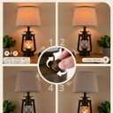 LEDIARY 18.72" LED Vintage Lantern Flickering Flame Table Lamps for Bedrooms Set of 2, Small Farmhouse Rustic Vintage End Table Lamps, Halloween Decorative Lantern Bedside Lamps for Living Room