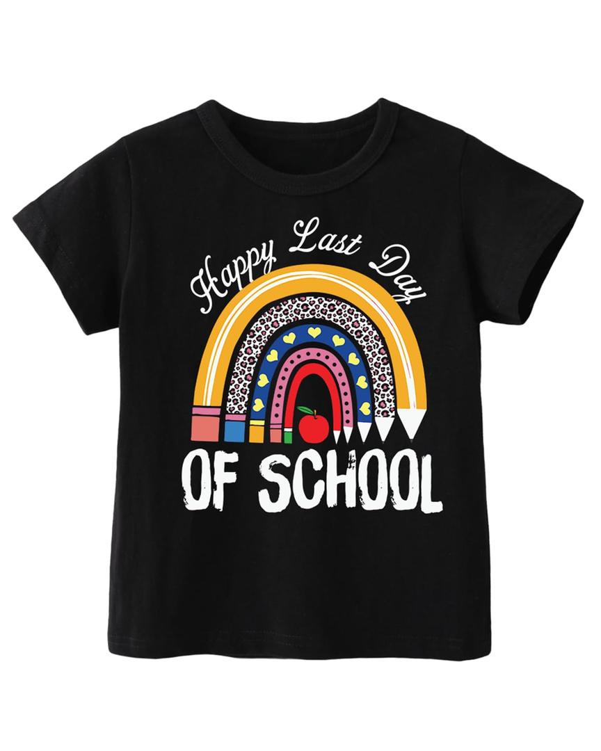 Last Day of School Shirt, Toddler Boys Girls Kids Graduation Shirts, Happy End of School Year Funny Graphic Tee Tops, 2-8T (Black)