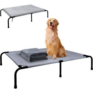 Outdoor Dog Elevated Bed for Large Dogs with Plush Mat, Durable Washable Raised Dog Beds, Indestructible Cooling Dogs Beds, Chew Proof Pet Cot Hammock for Large Breathable Outside (XL)