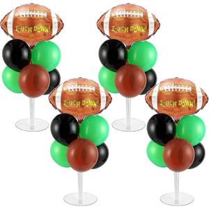 4 Sets Football Party Balloons Stand Kit with Rugby Ball Foil Balloons Sport Football Party Balloon Centerpiece for Tables for Game Sports Football Birthday Baby Shower Decoration