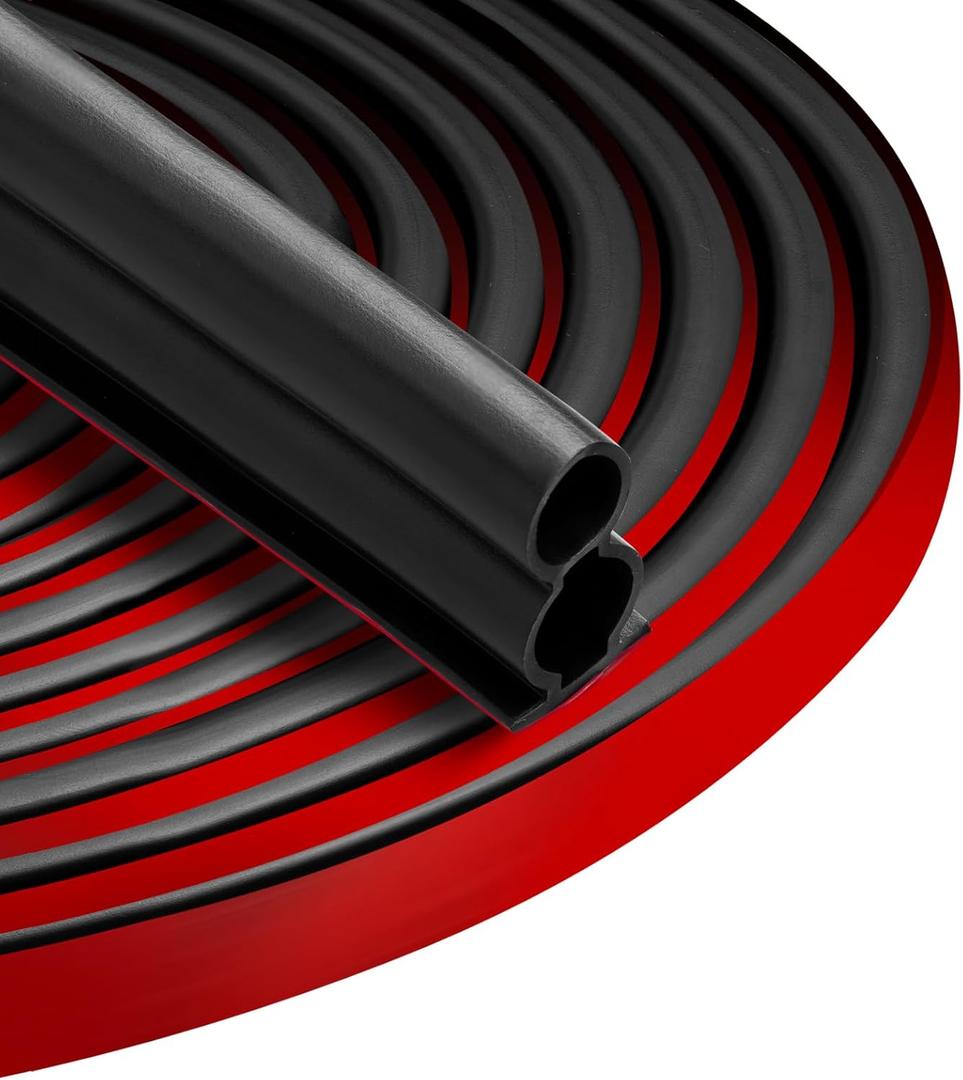 40 Feet Rubber Weather Stripping Door Seal Large Gap, Extra Thick Self-Adhesive D-Shaped Door Weather Stripping Seal Strip for Door Frame Door Insulation Strip Soundproofing (Black)