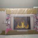 Pink Christmas Fireplace Cardboard Photo Prop 38x30x7 Inch 3D Large Artificial Fake Christmas Fireplace Backdrop with Faux Chimney for Xmas Holiday Party Background Photo Booth Prop Decor