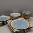 Gibson Elite Mayfair Bay 16-Piece Embossed Double Bowl Dinnerware Set, Service for 4  Blue Stoneware Plates and Bowls
