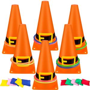 26 Pcs Christmas Ring Toss Game, Soft Plastic Cones Cornhole Bean Bags Carnival Party Games for Christmas Birthday Party Indoor Outdoor Games Supplies