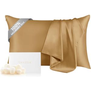THXSILK 100% Mulberry Silk Pillowcase for Hair and Skin, Grade 6A+ Silk Pillow Case with Hidden Zipper, Hypoallergenic Pillow Case with Zipper, 1pc (Queen 20"x30", Metallic Gold)