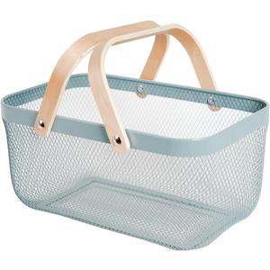 Metal Mesh Steel Harvest Basket, Rectangle Wire Garden Basket with Handle Multi-Functional Storage Organizer for Gathering Vegetables, Fruits, Kitchen, Garden, Picnic & Cabinet (Blue)