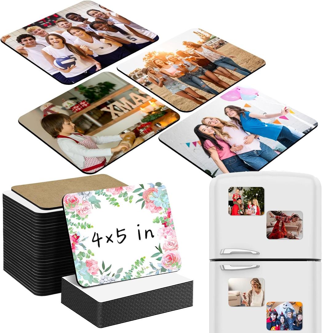 Xuhal 40 Pcs Sublimation Magnet Blanks 4 x 5 Inch Sublimation Blank Refrigerator Magnets Blanks with 20 Pcs Square Blanks 20 Pcs Fridge Magnets for Kitchen Microwave Oven Office Decor