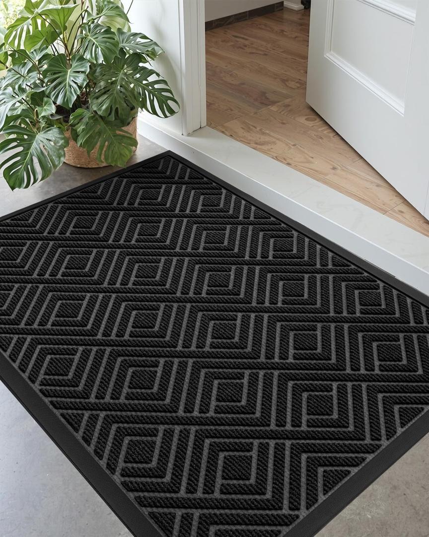 DEXI Front Door Mat Outside Entrance, 32x48 Entryway Rubber Back Doormat Heavy Duty, Non Slip Low Profile Welcome Entry Mats for Inside House Floor Exterior Patio, Checkered Black