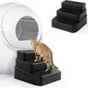 BALAPET Adjustable 3 Steps Litter Box Ramp with Filter Function, Detachable Litter Trapper, Non-Slip Cat Litter Stair for Small & Elderly Cats(Black)