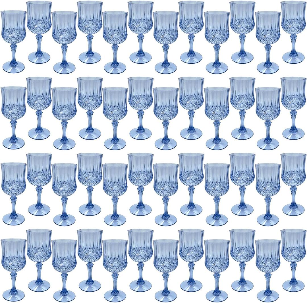 Blue Plastic Wine GlassesPlastic Goblets for PartiesDrinking Glasses for Wedding Reception, Grand Event Party Supplies (48, Blue)
